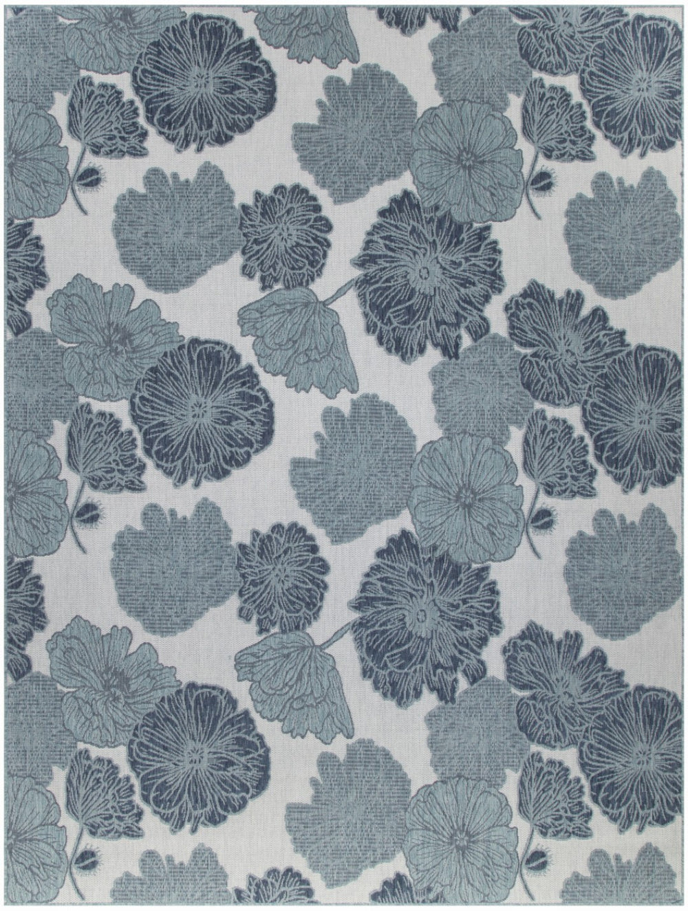 HomeRoots 8' X 10' Elegant Floral Navy Blue Sky Blue Ivory Area Rug - Durable Indoor/Outdoor Charm & Style 550239