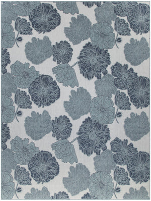 HomeRoots 8' X 10' Elegant Floral Navy Blue Sky Blue Ivory Area Rug - Durable Indoor/Outdoor Charm & Style 550239