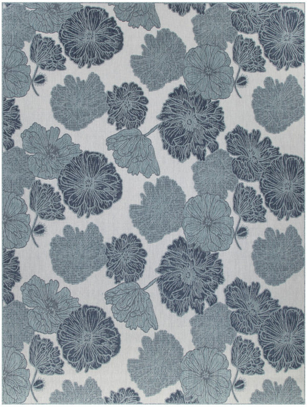 HomeRoots 8' X 10' Elegant Floral Navy Blue Sky Blue Ivory Area Rug - Durable Indoor/Outdoor Charm & Style 550239