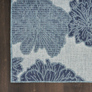 HomeRoots 8' X 10' Elegant Floral Navy Blue Sky Blue Ivory Area Rug - Durable Indoor/Outdoor Charm & Style 550239