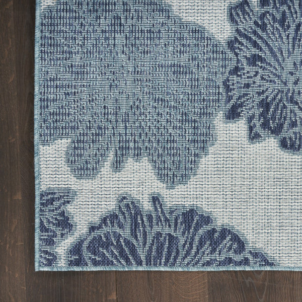 HomeRoots 8' X 10' Elegant Floral Navy Blue Sky Blue Ivory Area Rug - Durable Indoor/Outdoor Charm & Style 550239