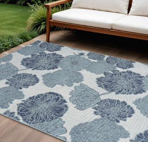 HomeRoots 8' X 10' Elegant Floral Navy Blue Sky Blue Ivory Area Rug - Durable Indoor/Outdoor Charm & Style 550239
