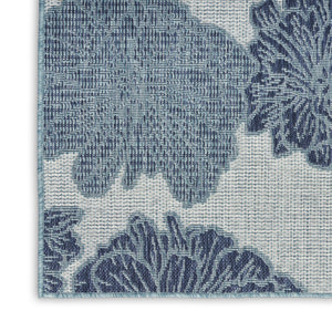 HomeRoots 8' X 10' Elegant Floral Navy Blue Sky Blue Ivory Area Rug - Durable Indoor/Outdoor Charm & Style 550239
