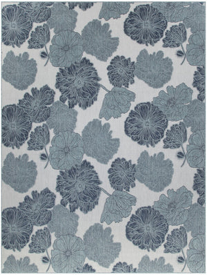 HomeRoots 8' X 10' Elegant Floral Navy Blue Sky Blue Ivory Area Rug - Durable Indoor/Outdoor Charm & Style 550239