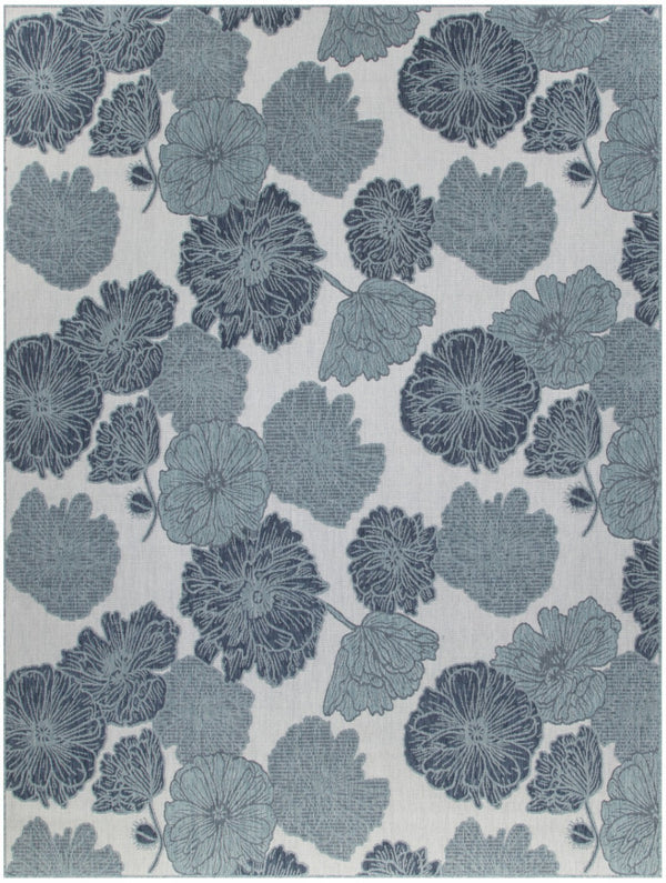 HomeRoots 8' X 10' Elegant Floral Navy Blue Sky Blue Ivory Area Rug - Durable Indoor/Outdoor Charm & Style 550239