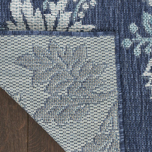 HomeRoots 8' Indoor Outdoor Navy Blue Floral Area Rug - Durable, Easy-Clean, Vibrant Design for Any Space 550240