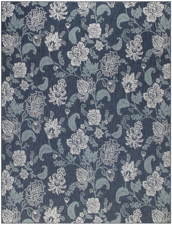 HomeRoots 8' Indoor Outdoor Navy Blue Floral Area Rug - Durable, Easy-Clean, Vibrant Design for Any Space 550240