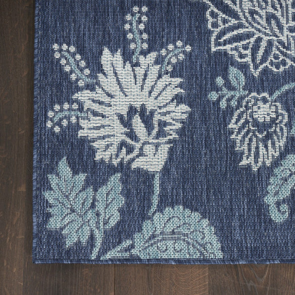 HomeRoots 8' Indoor Outdoor Navy Blue Floral Area Rug - Durable, Easy-Clean, Vibrant Design for Any Space 550240