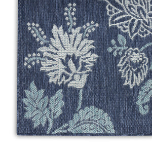 HomeRoots 8' Indoor Outdoor Navy Blue Floral Area Rug - Durable, Easy-Clean, Vibrant Design for Any Space 550240