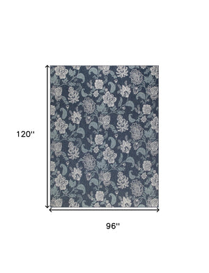 HomeRoots 8' Indoor Outdoor Navy Blue Floral Area Rug - Durable, Easy-Clean, Vibrant Design for Any Space 550240