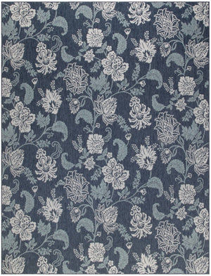 HomeRoots 8' Indoor Outdoor Navy Blue Floral Area Rug - Durable, Easy-Clean, Vibrant Design for Any Space 550240