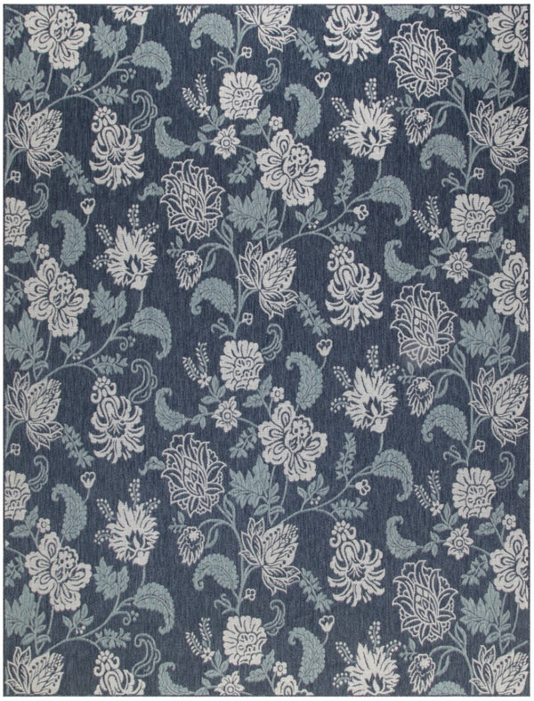 HomeRoots 8' Indoor Outdoor Navy Blue Floral Area Rug - Durable, Easy-Clean, Vibrant Design for Any Space 550240