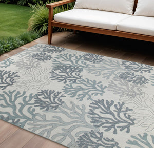 HomeRoots 8' x 10' Nautical Indoor Outdoor Area Rug in Navy Blue, Sky Blue & Ivory – Durable Coastal Style! 550241