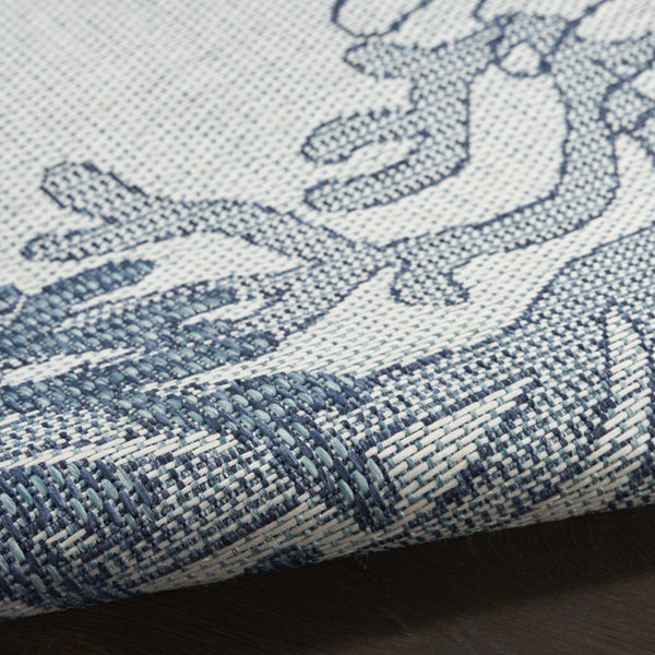 HomeRoots 8' x 10' Nautical Indoor Outdoor Area Rug in Navy Blue, Sky Blue & Ivory – Durable Coastal Style! 550241