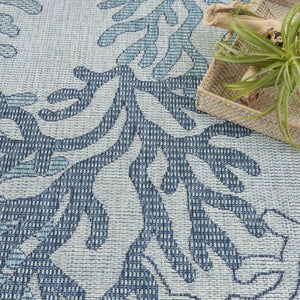 HomeRoots 8' x 10' Nautical Indoor Outdoor Area Rug in Navy Blue, Sky Blue & Ivory – Durable Coastal Style! 550241