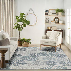 HomeRoots 8' x 10' Nautical Indoor Outdoor Area Rug in Navy Blue, Sky Blue & Ivory – Durable Coastal Style! 550241