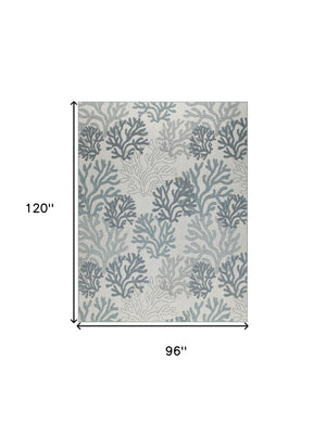 HomeRoots 8' x 10' Nautical Indoor Outdoor Area Rug in Navy Blue, Sky Blue & Ivory – Durable Coastal Style! 550241