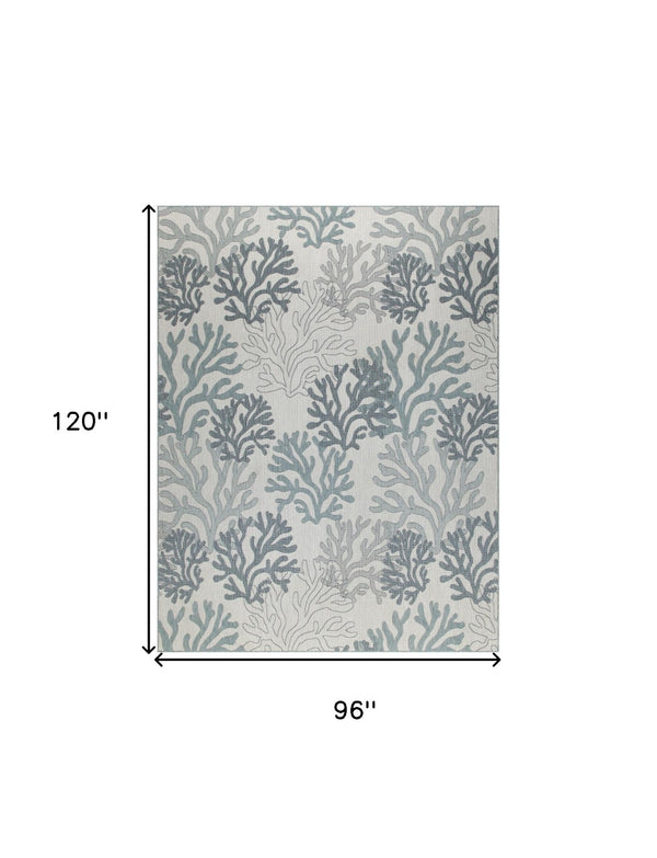 HomeRoots 8' x 10' Nautical Indoor Outdoor Area Rug in Navy Blue, Sky Blue & Ivory – Durable Coastal Style! 550241