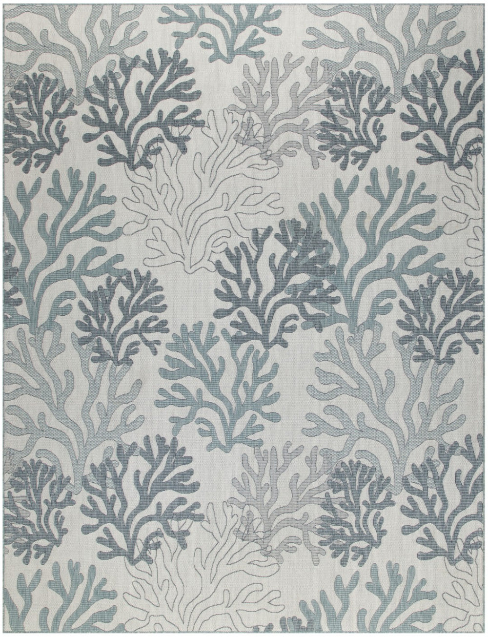 HomeRoots 8' x 10' Nautical Indoor Outdoor Area Rug in Navy Blue, Sky Blue & Ivory – Durable Coastal Style! 550241