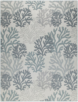HomeRoots 8' x 10' Nautical Indoor Outdoor Area Rug in Navy Blue, Sky Blue & Ivory – Durable Coastal Style! 550241