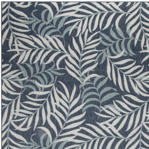 HomeRoots 8' Indoor/Outdoor Area Rug - Navy Blue, Sky Blue & Ivory Palm Leaf Design for Tropical Elegance 550242
