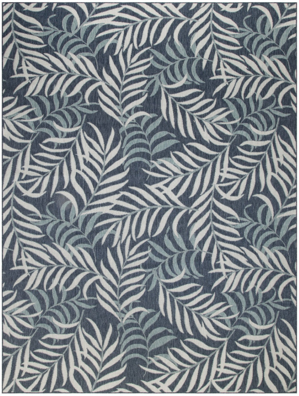 HomeRoots 8' Indoor/Outdoor Area Rug - Navy Blue, Sky Blue & Ivory Palm Leaf Design for Tropical Elegance 550242