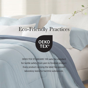 English Elm 1-piece King Reversible Tencel Fill Comforter with Sculptural Weave Cooling Texture Blue B035P408282