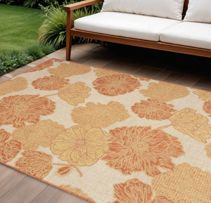 HomeRoots 8' X 10' Coral and Beige Floral Indoor-Outdoor Rug - Durable, Stylish, Easy-Clean for Any Space 550244