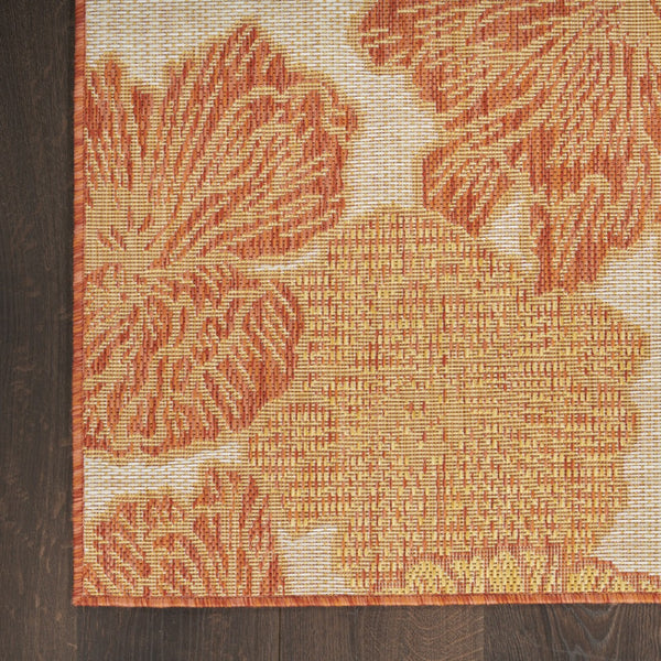 HomeRoots 8' X 10' Coral and Beige Floral Indoor-Outdoor Rug - Durable, Stylish, Easy-Clean for Any Space 550244