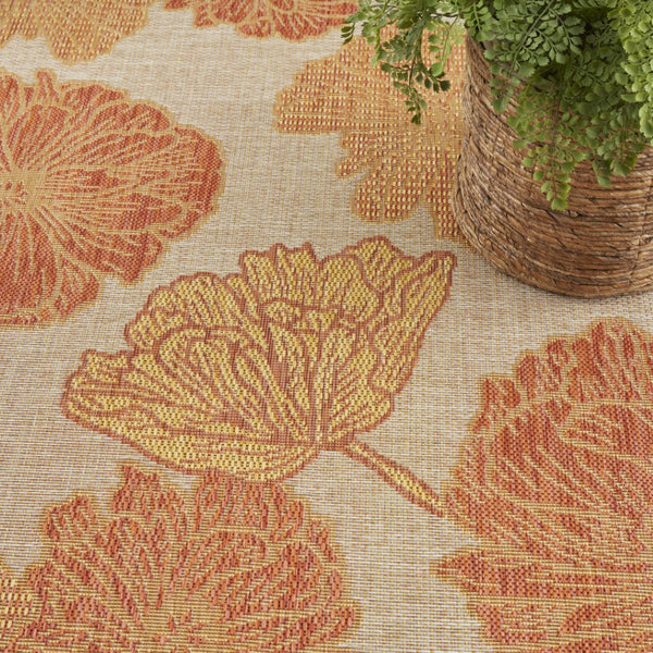 HomeRoots 8' X 10' Coral and Beige Floral Indoor-Outdoor Rug - Durable, Stylish, Easy-Clean for Any Space 550244