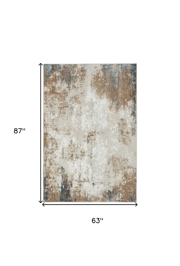 Homeroots 5' X 7' Ivory Black And Taupe Abstract Distressed Non Skid Area Rug  Polyester 550246