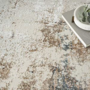 HomeRoots 5' Luxurious Ivory, Black, and Taupe Abstract Distressed Non-Skid Area Rug for Modern Homes 5' X 7' 550246