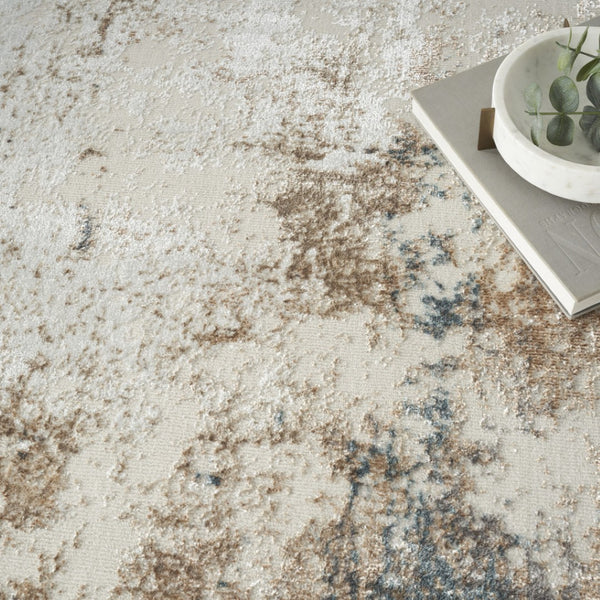 HomeRoots 5' Luxurious Ivory, Black, and Taupe Abstract Distressed Non-Skid Area Rug for Modern Homes 5' X 7' 550246