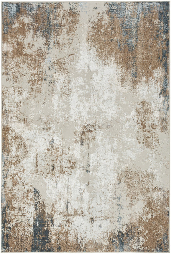 HomeRoots 5' Luxurious Ivory, Black, and Taupe Abstract Distressed Non-Skid Area Rug for Modern Homes 5' X 7' 550246
