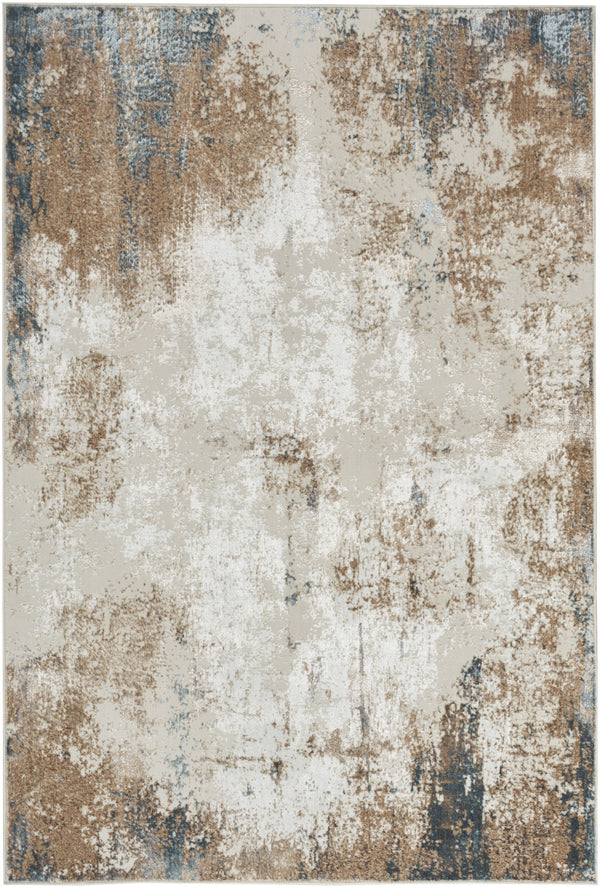 Homeroots 5' X 7' Ivory Black And Taupe Abstract Distressed Non Skid Area Rug  Polyester 550246