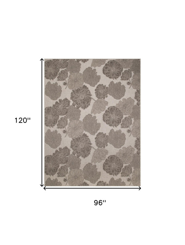 HomeRoots 8' X 10' Elegant Taupe and Ivory Floral Area Rug for Indoor/Outdoor Use - Stylish & Durable Design 550247