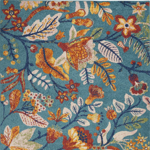 Homeroots 5' X 7' Aqua Floral Power Loom Area Rug  Polypropylene 550248