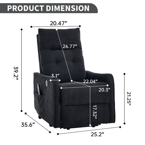 English Elm Beige Chenille Power Lift Recliner with Massage Heat and Usb for Senior Comfort Black W1803P369081