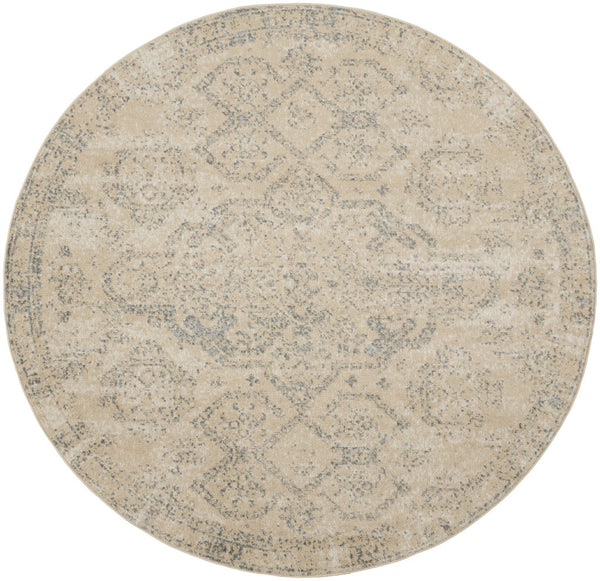 Homeroots 8' Beige And Gray Geometric Distressed Round Rug - Durable, Stain Resistant, Perfect For Kids & Pets!  Polypropylene 550256