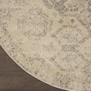 Homeroots 8' Beige And Gray Geometric Distressed Round Rug - Durable, Stain Resistant, Perfect For Kids & Pets!  Polypropylene 550256