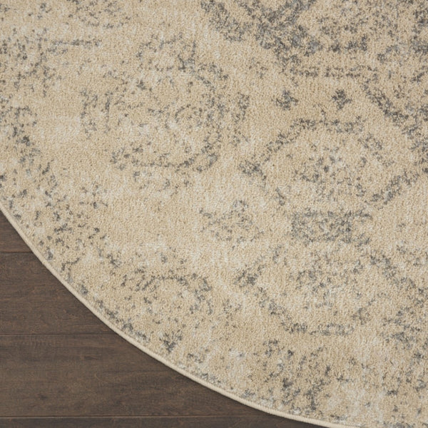 Homeroots 8' Beige And Gray Geometric Distressed Round Rug - Durable, Stain Resistant, Perfect For Kids & Pets!  Polypropylene 550256