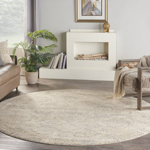 Homeroots 8' Beige And Gray Geometric Distressed Round Rug - Durable, Stain Resistant, Perfect For Kids & Pets!  Polypropylene 550256