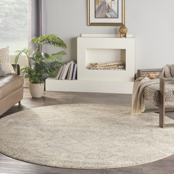 Homeroots 8' Beige And Gray Geometric Distressed Round Rug - Durable, Stain Resistant, Perfect For Kids & Pets!  Polypropylene 550256