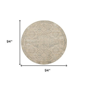 Homeroots 8' Beige And Gray Geometric Distressed Round Rug - Durable, Stain Resistant, Perfect For Kids & Pets!  Polypropylene 550256