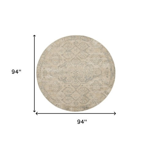 Homeroots 8' Beige And Gray Geometric Distressed Round Rug - Durable, Stain Resistant, Perfect For Kids & Pets!  Polypropylene 550256