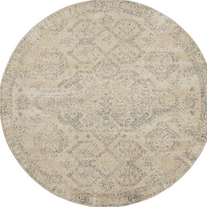 Homeroots 8' Beige And Gray Geometric Distressed Round Rug - Durable, Stain Resistant, Perfect For Kids & Pets!  Polypropylene 550256