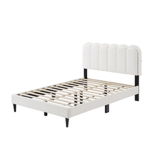 English Elm Christopher Knight Home® - Lambswool Petal Headboard Bed Frame With Ambient Light - Cream Soft Bedroom Centerpiece For Elegance N769P272029W