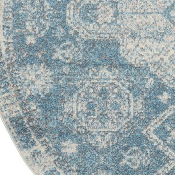 HomeRoots 8' Ivory and Light Blue Geometric Distressed Rug – Modern Style, Durable, Easy-Care for Any Room 8' Round 550261