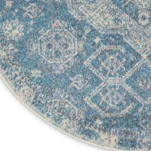 HomeRoots 8' Ivory and Light Blue Geometric Distressed Rug – Modern Style, Durable, Easy-Care for Any Room 8' Round 550261