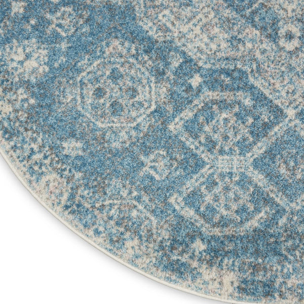 HomeRoots 8' Ivory and Light Blue Geometric Distressed Rug – Modern Style, Durable, Easy-Care for Any Room 8' Round 550261